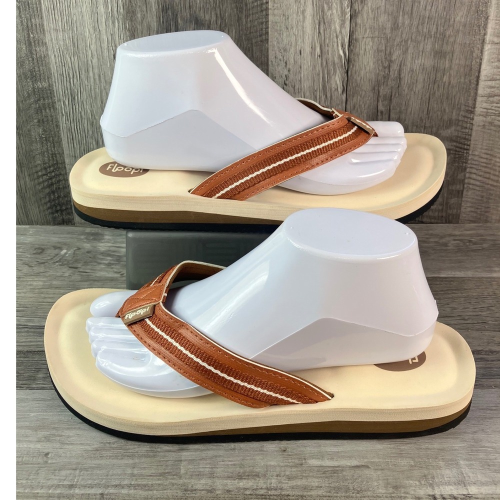 Floopi Womens Yoga Mat Flip Flop Sandals Brown Cream Size 10 Comfort Thong Shoes